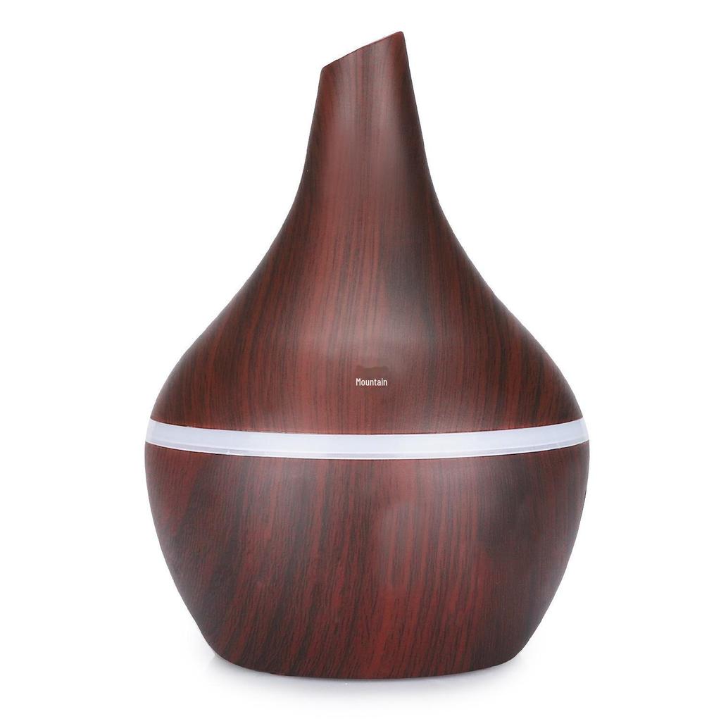300ml Wood Grain Flat Mouth Humidifier with Touch Night Light - USB Mini Aromatherapy and Desktop Companion