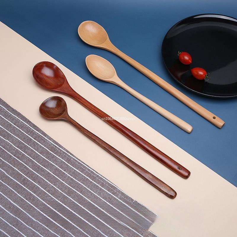 Japanese Home Living Kitchen Dining Rice Soup Desserts Condiment Honey Tea Scoops Wooden Spoons Long Handle Coffee Accessories