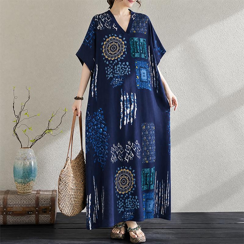 

Women s Plus Size Printed V-Neck Maxi Dress, Loose Casual Short Sleeve Dress (XL-5XL) 5XL