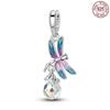 Genuine Copper Dragonfly Crystal Colorful Pendant Piece Charm Suitable For Authentic Pandora Charm Decorations Bracelets Women Jewelry Creation