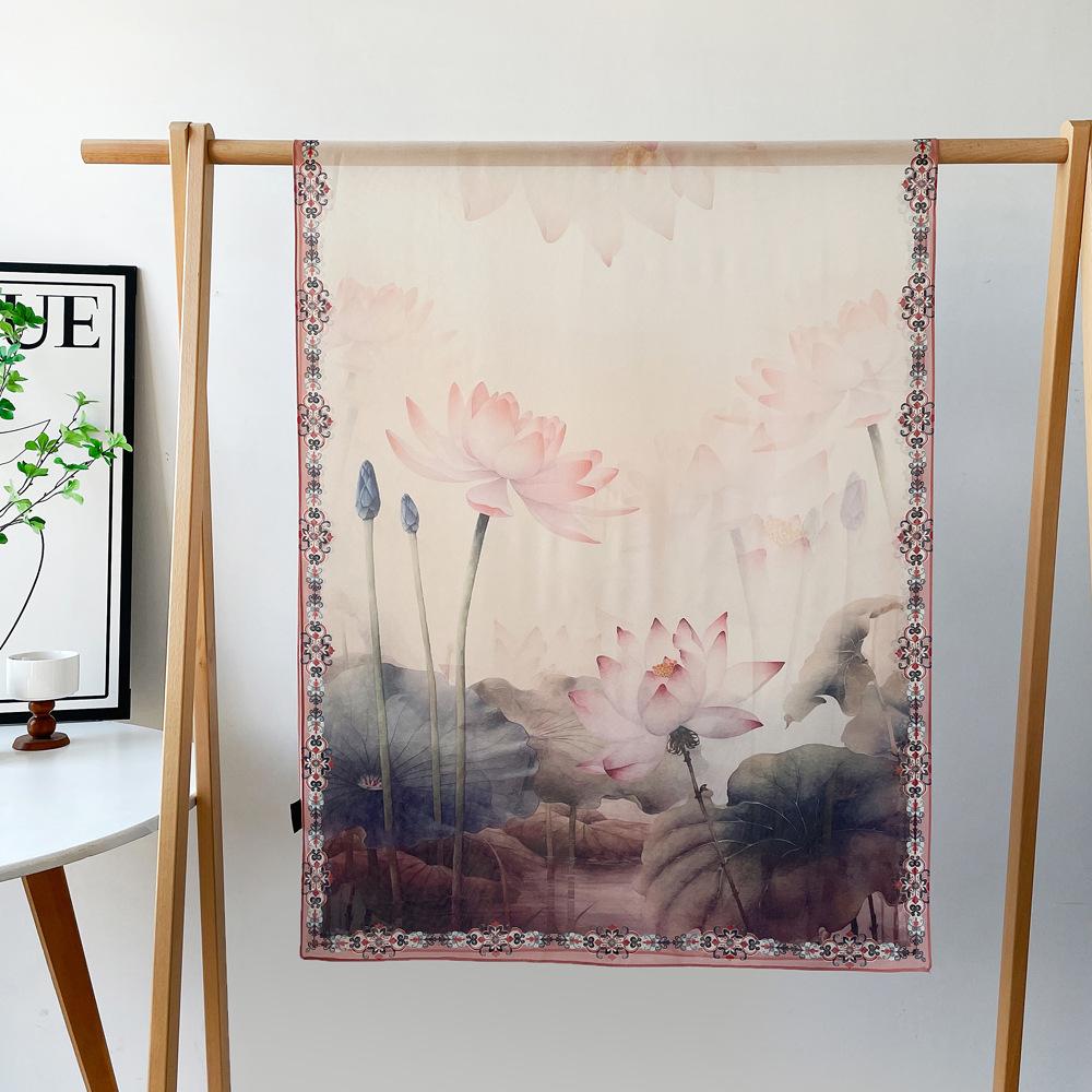 

Printed Long Silk Scarf For Women Spring Big Shawl Tour Scarf Satin Vintage Printed Sunscreen Scarf Scarf One Size