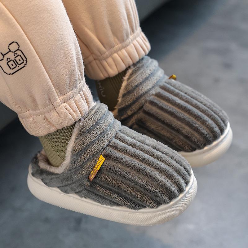 Kinder Winter Baumwollpantoffeln: Geschlossene Ferse, Rutschfest, Dicke Sohle, Warme flauschige Hausschuhe für Jungen, Mädchen und Eltern