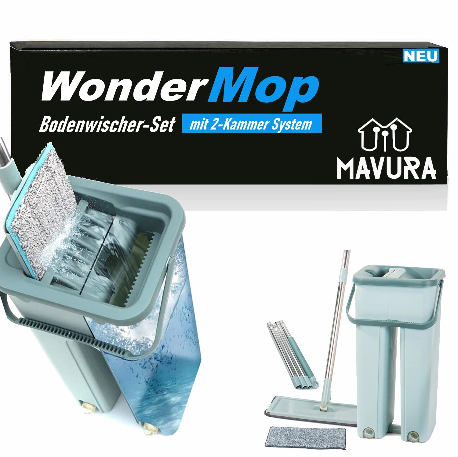 

Професійний набір швабр для підлоги WONDERMOP, швабра з мікрофібри, 2-камерна система, відро