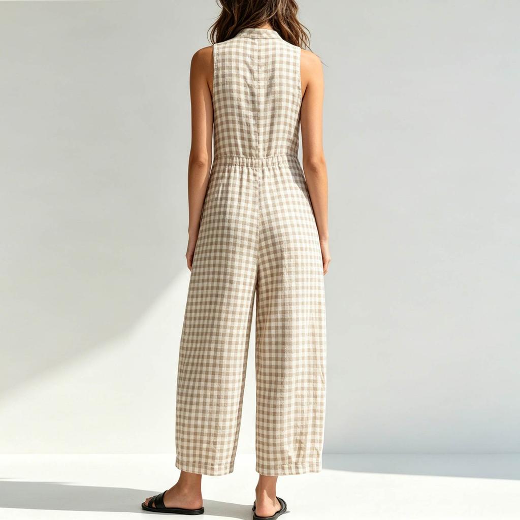 Tuta da donna senza maniche con colletto e tasche, Outfit casual estivo