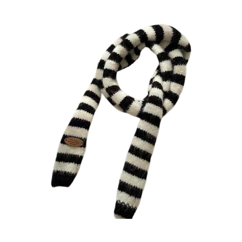 Striped Knit Scarf Unisex Winter Accessory Soft Polyester Fashionable Narrow Long Neck Scarf For Men And Women