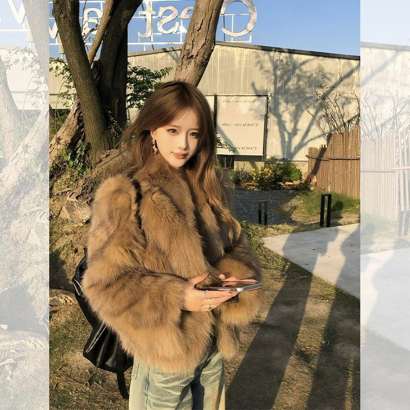 Premium Environmentally Friendly Fox Fur Short Coat Fur Winter New Thickened Brown Fur Coat