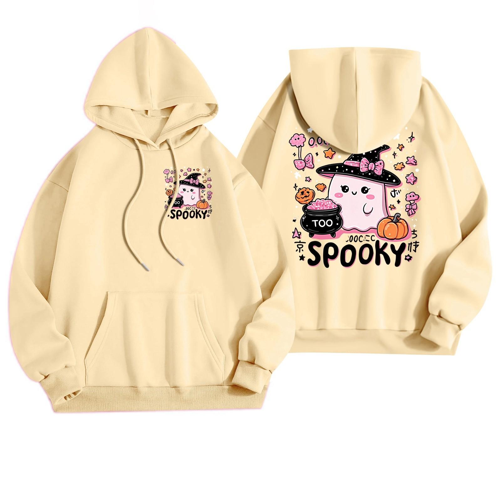 

Женская повседневная модная толстовка с капюшоном и карманами с принтом на Хэллоуин XL жёлтый