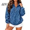 Kadın Oversize Sweatshirt Leopar Desenli Kapüşonlu, Yarım Fermuarlı Kapüşonlu Kanguru Cep Cepli, Sonbahar Uzun Kollu Günlük Kazak Üst İlkbahar Sonbahar