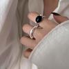 Vintage Black Stone Oval Open Rings for Women Men Fashion Zinc Alloy Color Metal Geometric Adjustable Couple Rings Zircon Gifts