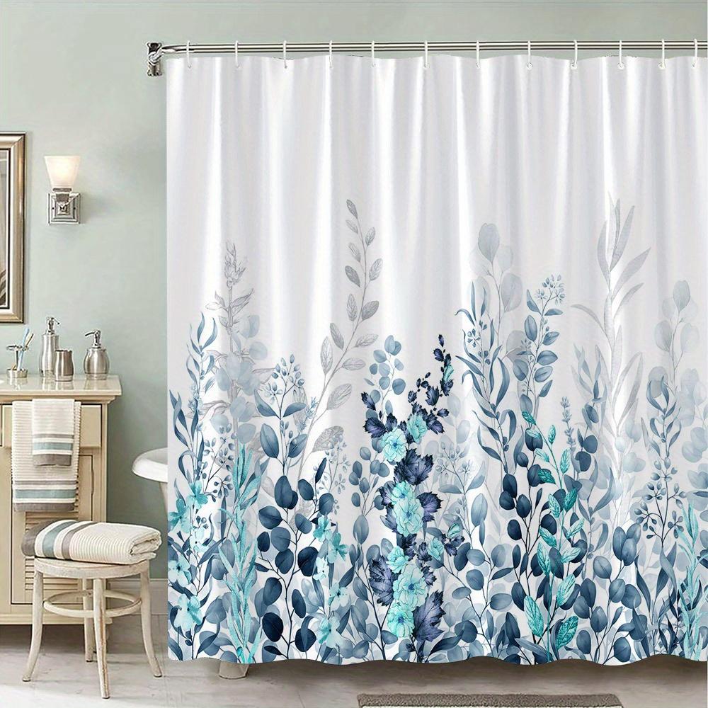 Bluegrey leaf pattern waterproof and mildew-proof shower curtain Bathroom shower curtain Blue leaf pattern Suitable for bathroom 90X180cm
