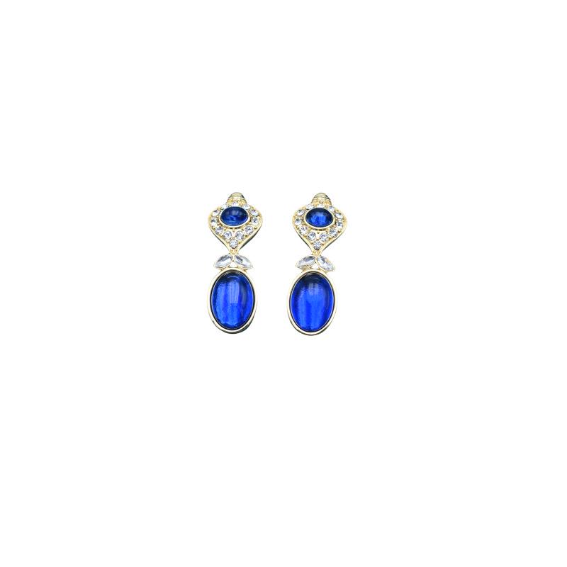 Vintage Blue Gemstone Gold-Plated Geometric Stud Earrings