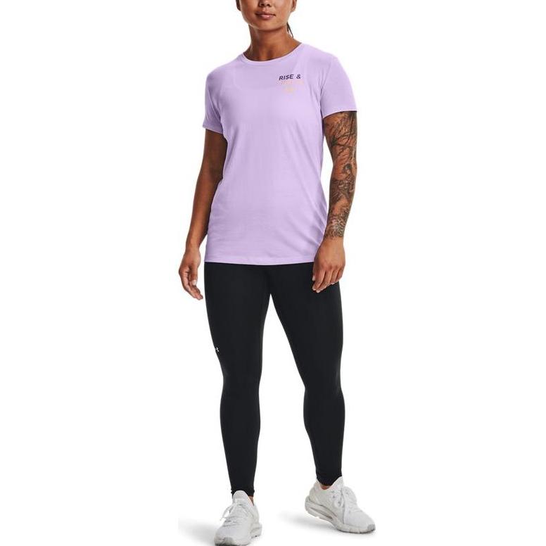 Under Armour Solid Color Crew Neck Pullover With Letter Print T-Shirt Women Tops Purple 1372682-515