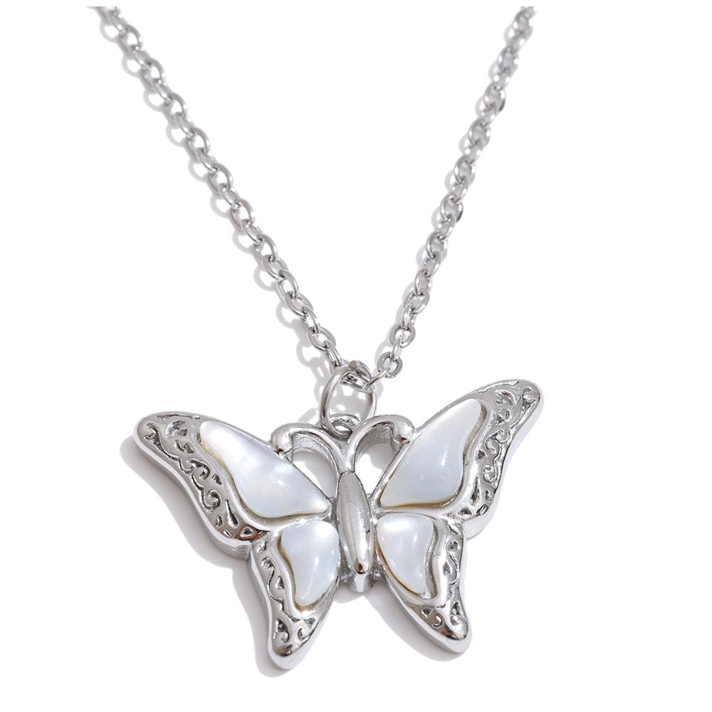 

Yhpup 2025 Shell Butterfly Pendant Necklace for Women Stainless Steel Korean Collar Fashion Waterproof Jewelry Gift
