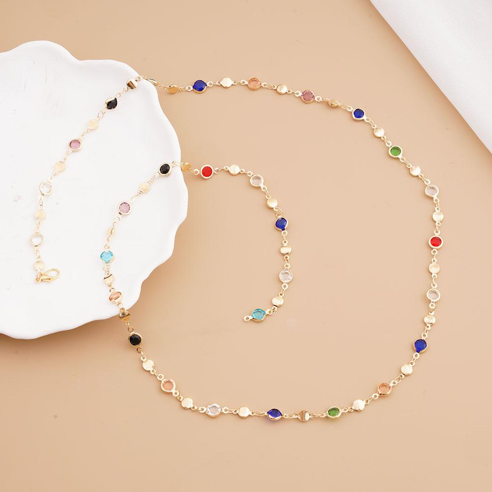 Bohemian Colorful Y-Shaped Long Necklace for Women Vintage Gold Metal Crystal Pendant Adjustable Chain Anti-Tarnish Design