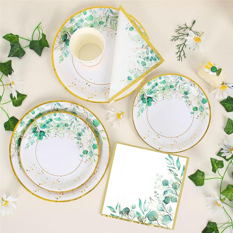 M-Modern-Green Paper Plates Set For 24 People As Shown Sage Green Paper Plates And Napkins Cups Set For Birthday Party Supplies,