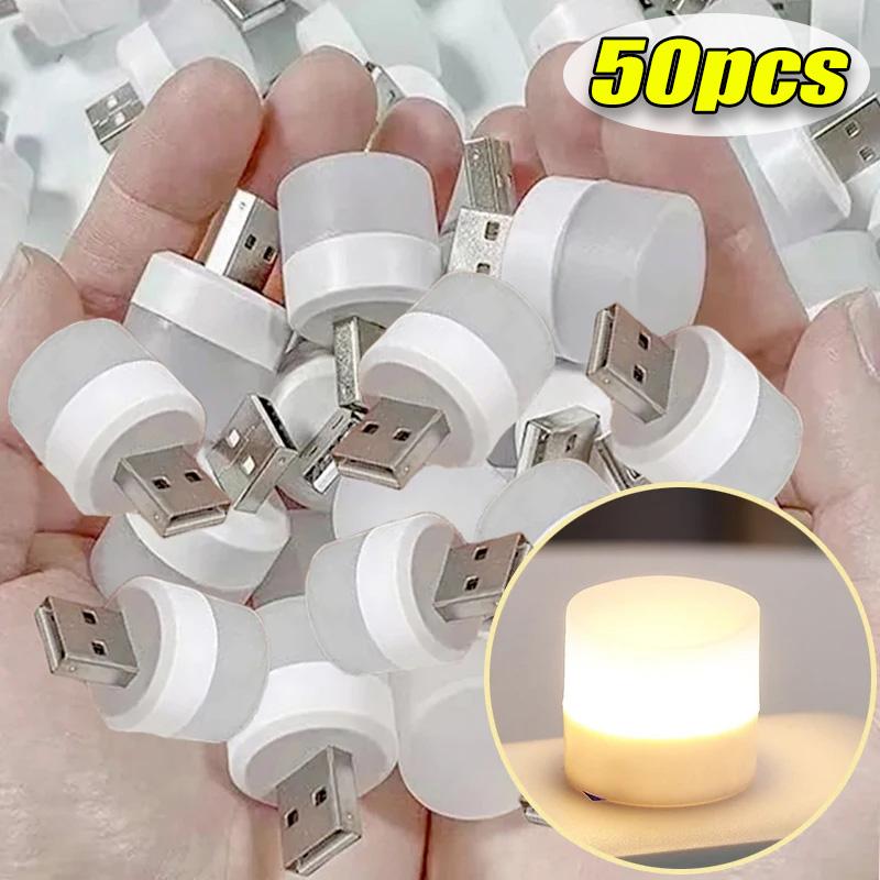 

50pcs Mini USB Night Light Warm White Eye Protection Book Reading Light USB Plug Computer Mobile Power Charging LED Night Lamp