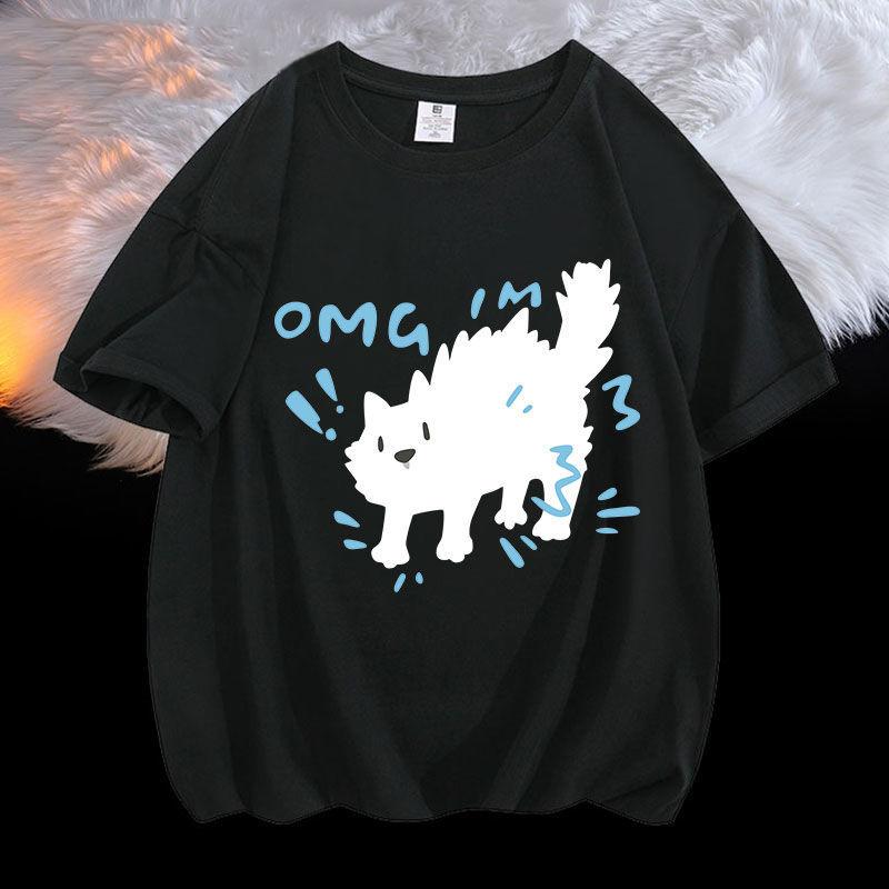 Kawaii Cute Kitten Puppy Graphic Blouse Best Friend Short Sleeves Women Couple T-shirt Y2k Girlfriends Clothing Streetwear Tops