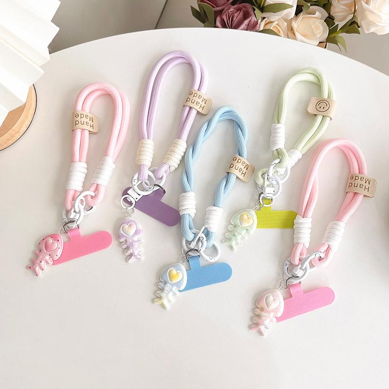 Cute Love Fishbone Backpack Pendant Mobile Phone Lanyard Clip Short Anti-Drop Bold Portable Rope Braided Rope Women'S Model