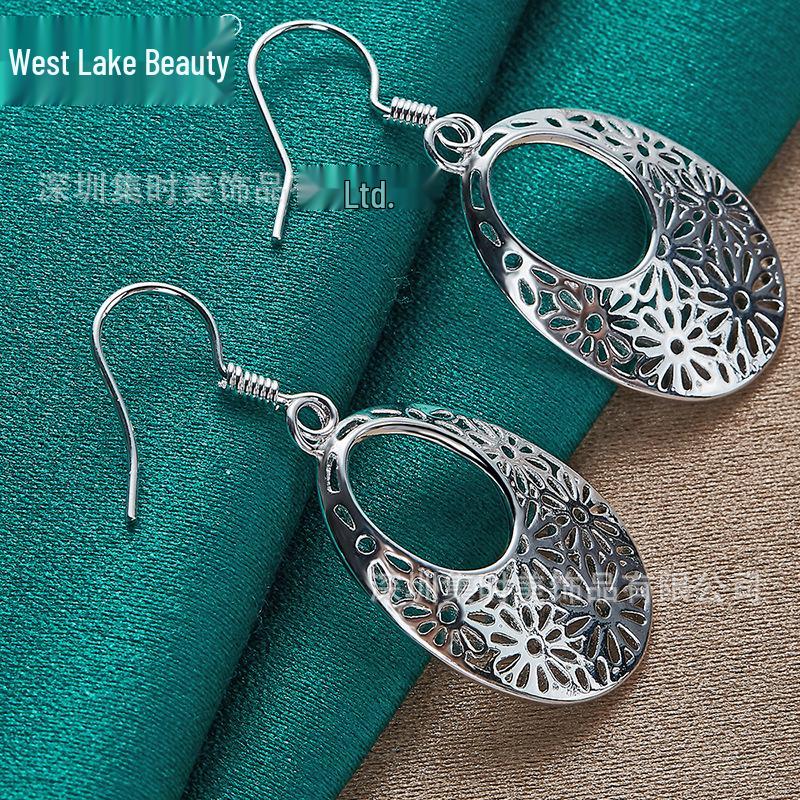 Silver Hollow Oval Retro Earrings for Women - West Lake Beauty Jewelry