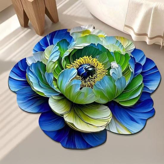 Padlószőnyeg 3D Virágos Mintával Csúszásmentes Pontozott Dombornyomott Hátoldal Ajtószőnyeg Gyorsan Száradó Nedvszívó Fürdőszobai Bejárati Szőnyeg