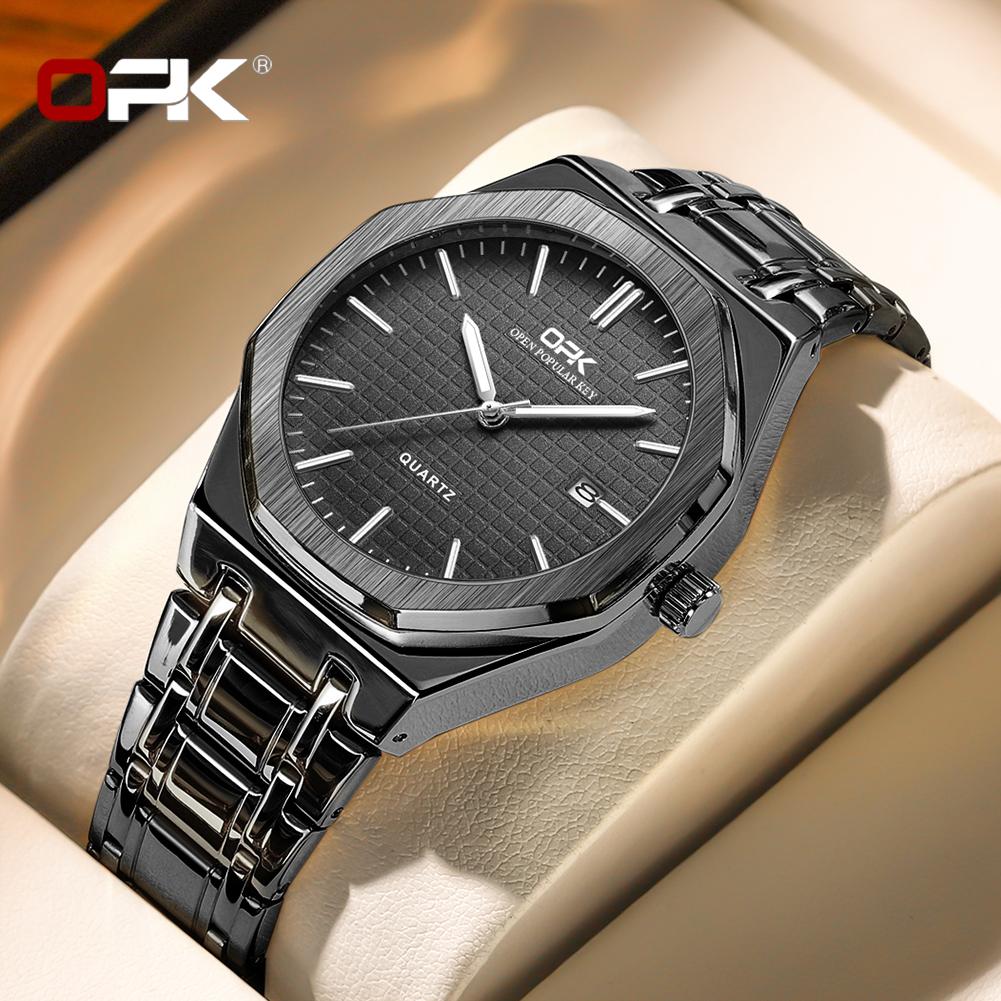 OPK Luxury Fashion Men's Quartz Watch Octagonal Waterproof Night Light Business Men's Calendar Watch