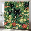 Flowers and Plants Cute Black Cats Shower Curtain, Bathroom Decorative Shower Curtain, Waterproof Shower Curtain with Hooks