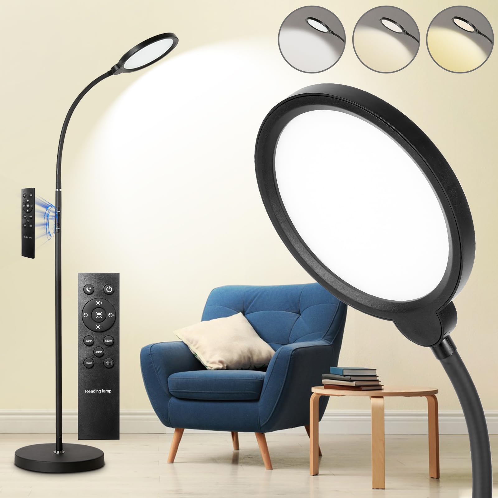 

Energy-saving LED floor lamp with remote control, indirect lighting, stepless dimming and color adjustment, floor stand, electric lamp, Nordic style,