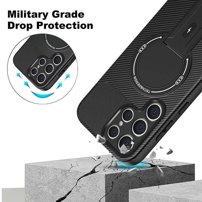 For Samsung S22 Ultra Carbon Fiber Magnetic Soft Case For Samsung Galaxy S22 Ultra Kickstand Heavy Duty Drop Protection Cover