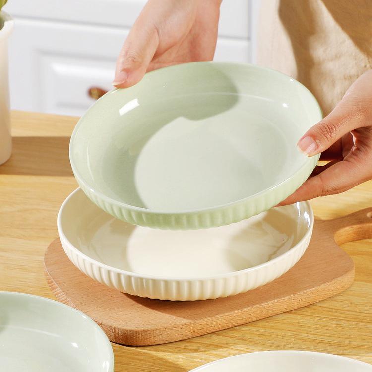 Ceramic Cream Color Block Dish Set, 4/6-Piece Deep Plate Tableware - Modern 2025 Style.