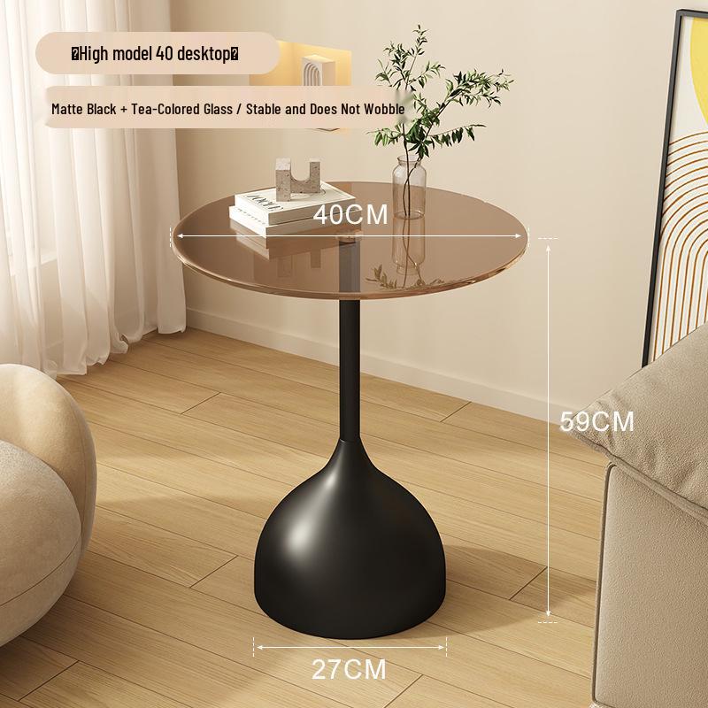 Modern Minimalist Round Side Table - Small Coffee/Sofa Table with Wrought Iron Storage Cabinet