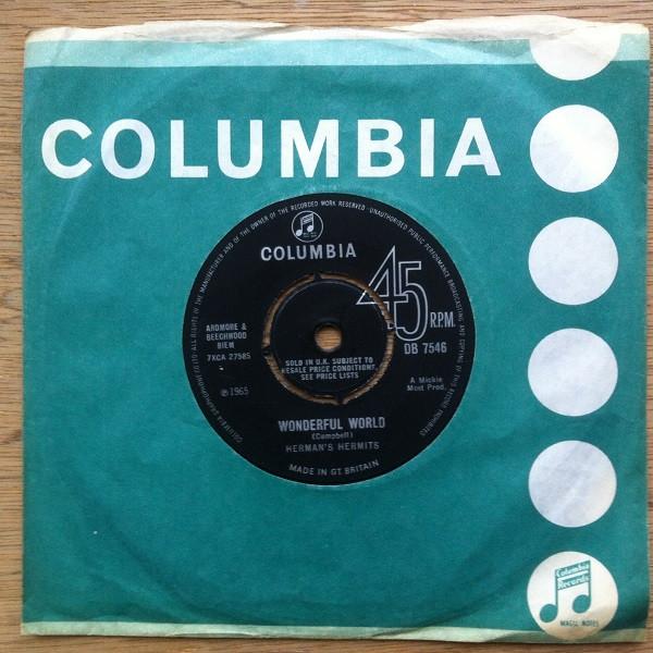 

7inch Record HERMAN S HERMITS - Wonderful World DB7546 Columbia 1965 UK Rock Used