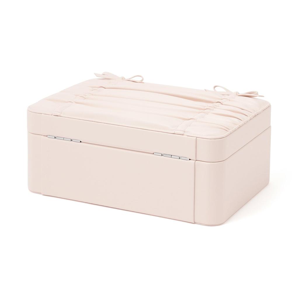 Francfranc Ribbon Cosmetic Light with Mirror and Dresser Box, Pink, Bag-shaped, Portable, Dividers,