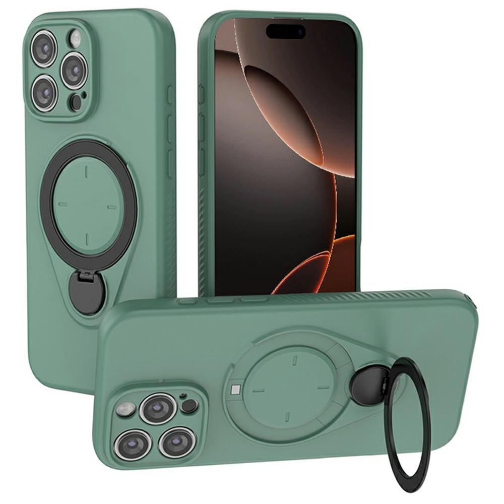 For iPhone 16 Pro Magnetic Case Rotating Kickstand TPU PC Phone Cover Compatible with MagSafe