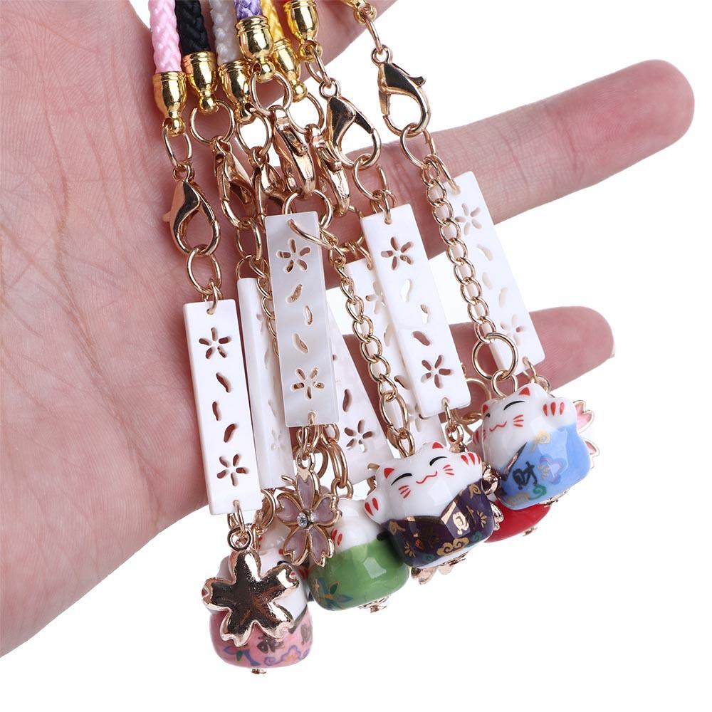 Chain Phone Charms Mobile Phone Lanyard Mobile Phone Straps Lucky Cat Keychain Maneki Neko Trinkets