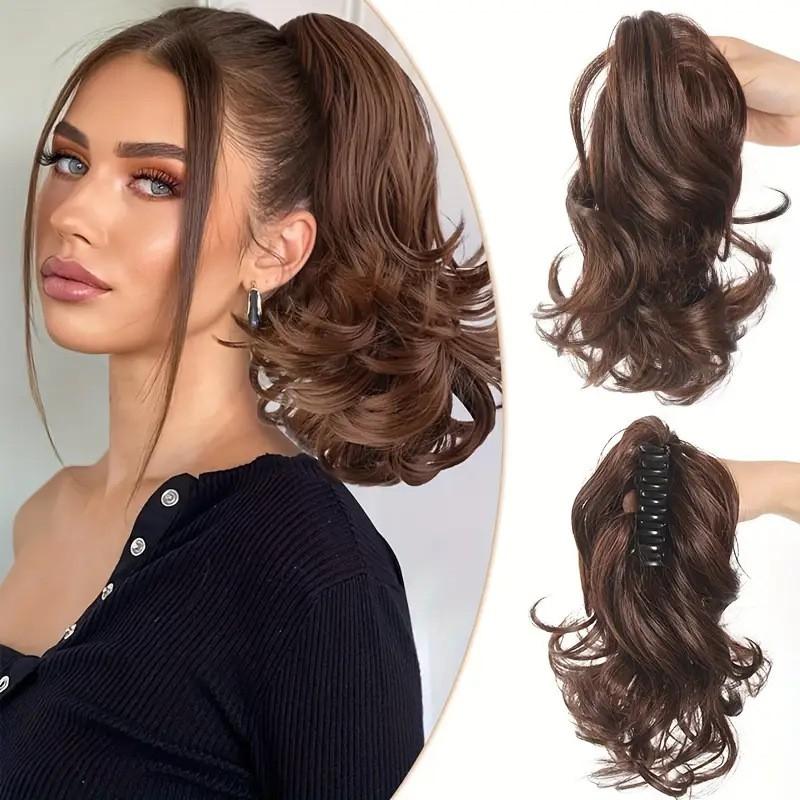 Womens Claw Clip Ponytail Wig Short Curly Fluffy Natural High Crown Hairpiece