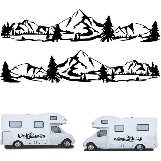 2PCS Vinyl Car Stickers Mountain Tree Forest Decor Decal Car Body Stickers and Decals Vinyl Graphic for Car SUV RV Camper Trailer
