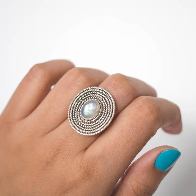 925 Sterling Silver Ring, Moonstone Gemstone Handmade Designer Ring, Birthstone Jewelry, Silver Charm Jewelry, Ring For Women, Christmas Gift