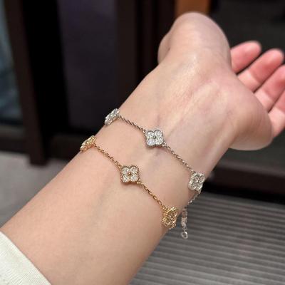 V Goud Mini Kleine Klavertje Vier Zesbloem Armband Dames Verguld 18K Goud Volledige Diamant Bloem Sieraden Temperament
