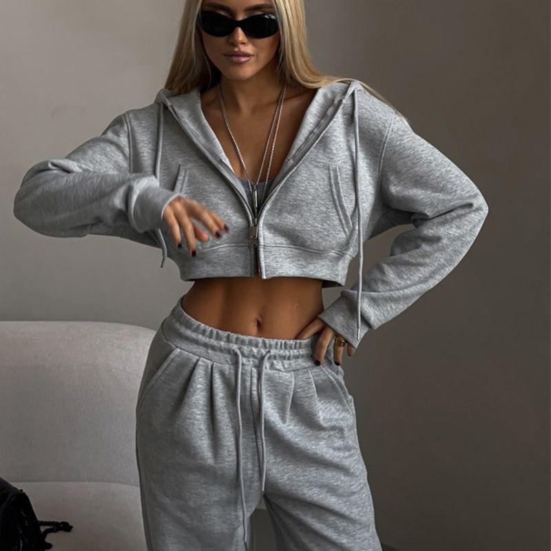 Hooded Cardigan Set European and American Amazon Autumn and Winter New Arrival Women's Casual Hooded Cardigan Suit