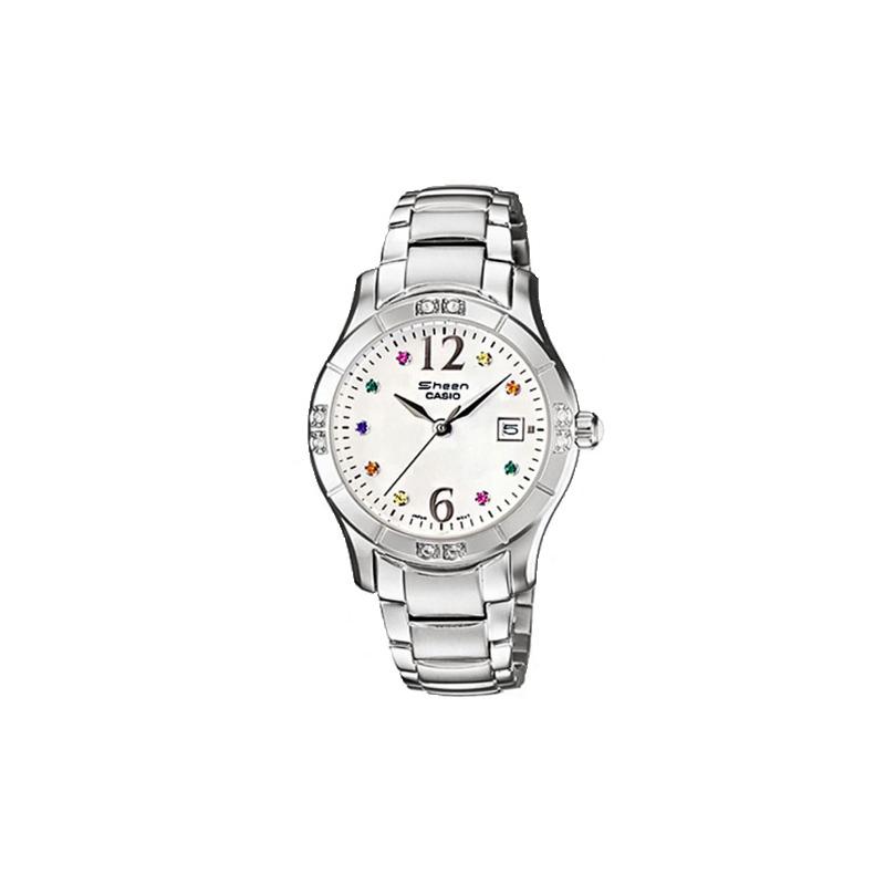 

Casio SHEEN three-hand series rhinestone mother-of-pearl dial steel strap quartz watch business quartz movement stainless steel strap SHN-4019DP-7A белый