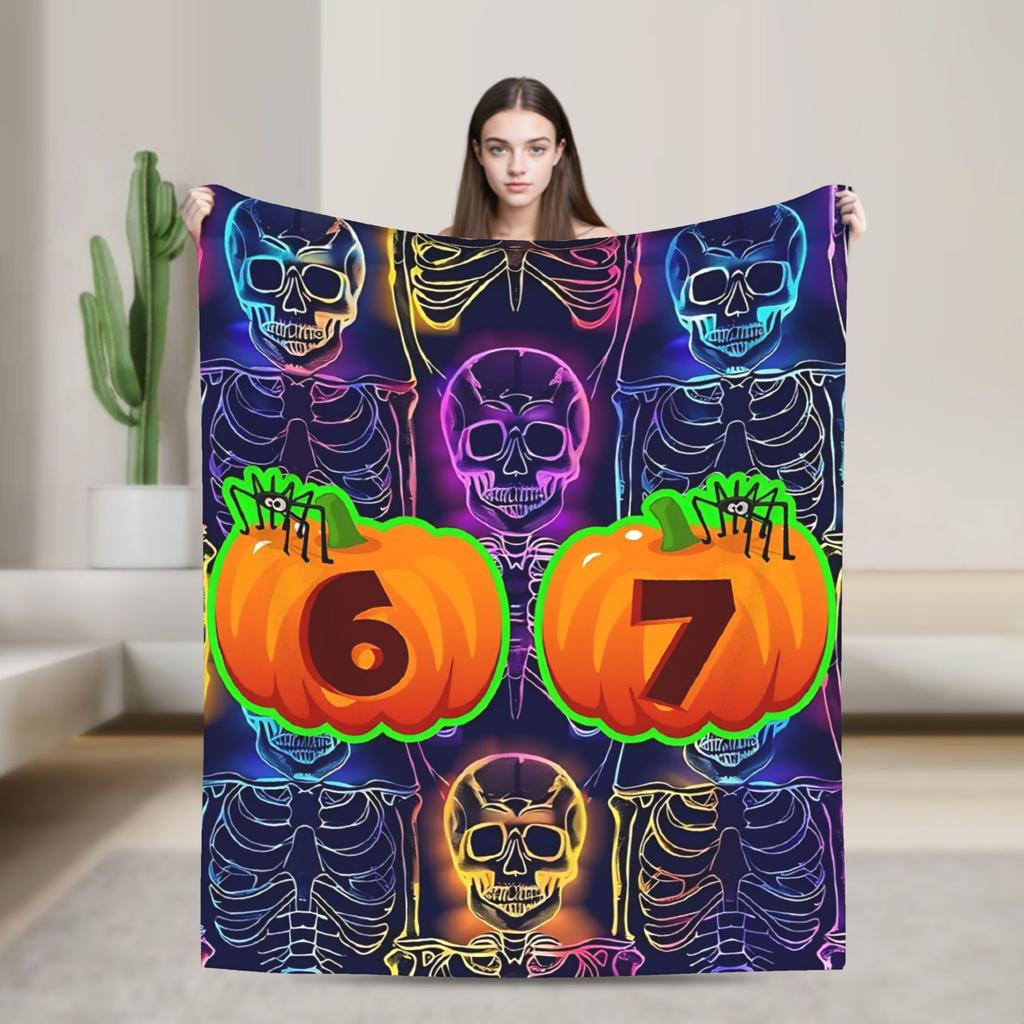 67 Meme Halloween Haunted Spooky Warm Blanket Camping Plush Throw Blanket Living Room Flannel Bedspread Sofa Bed Cover