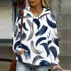 Women Plus Size White Blue Gray Printed Long Sleeve Drawstring Hood Kangaroo Pocket Pullover Hoodie