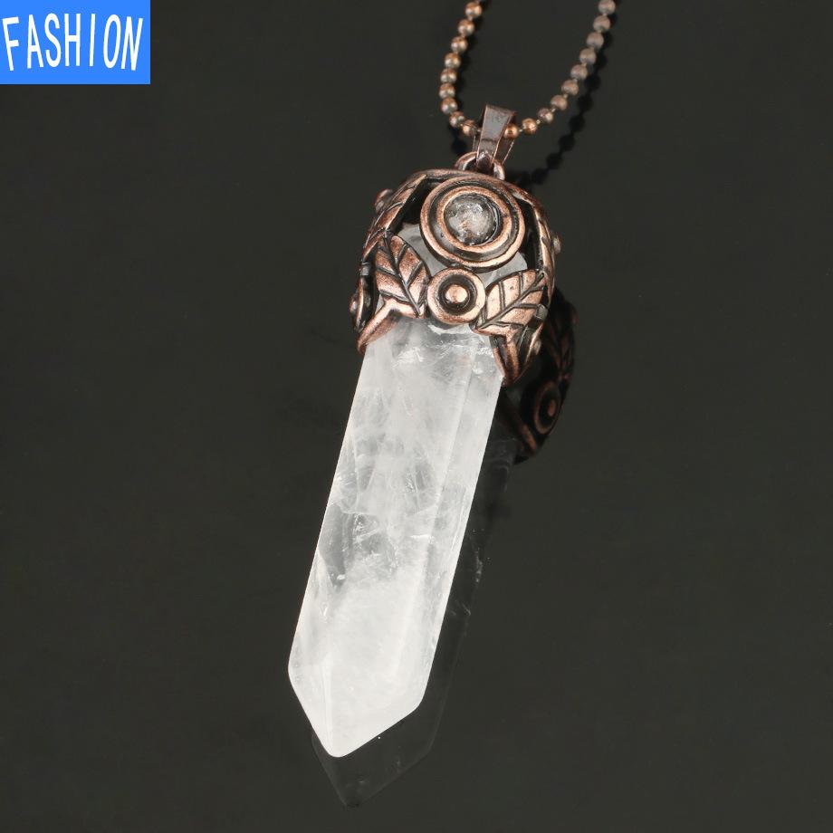 Natural Crystal Hexagonal Pendant Amethyst Necklace Autumn And Winter Women'S Retro Necklace