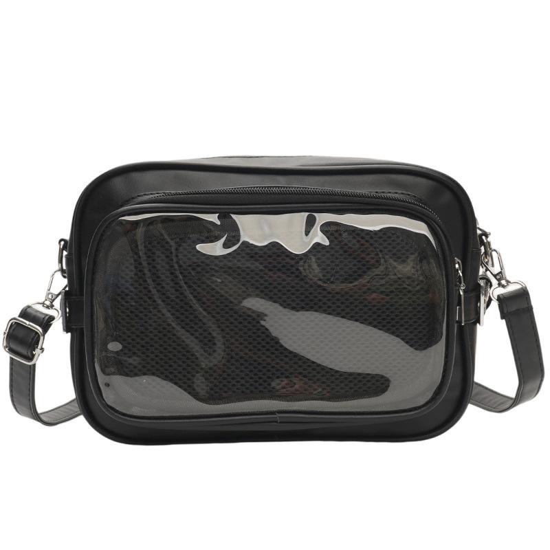 Fashion Small Ita Bag Simple PU Leather Ita Crossbody Purse PVC Clear Window Pin Display Ita Messenger Bag Lady Shoulder Pouch чёрный