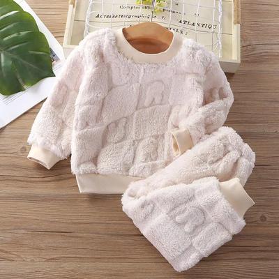 Outono e inverno novos pijamas de flanela para crianças meninos pelúcia e espessado roupas para casa meninas conjunto de roupa íntima quente de cor sólida
