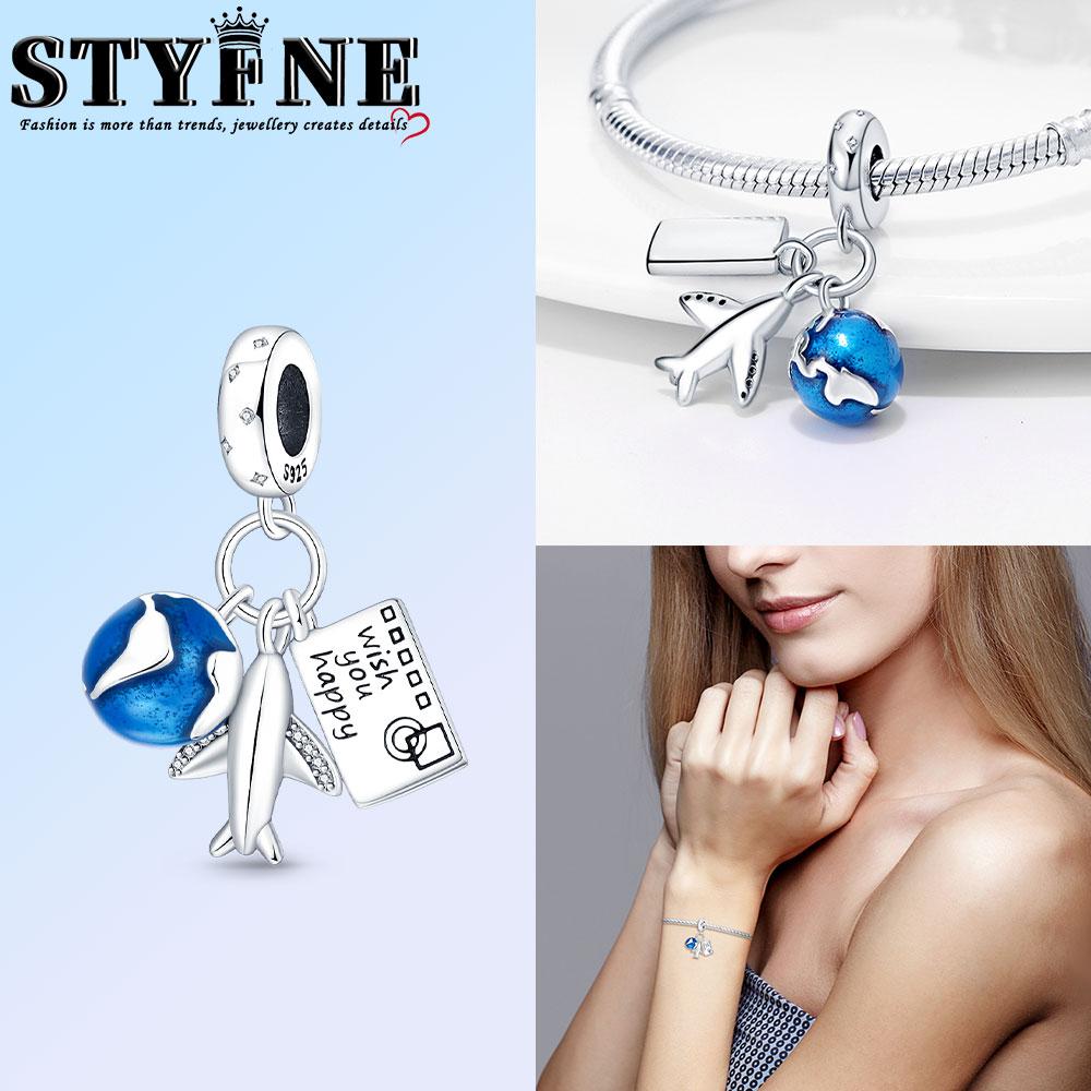 Anniversary Luggage Airplane Passport Three-Piece Set Copper Charms Fit Original Bracelet Jewelry Making For Women Gift