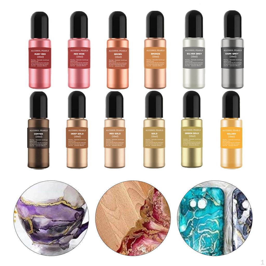 Sada 12 lahví s kovovým inkoustem, epoxidová pryskyřice s tekutým barvivem pro výrobu nádobí