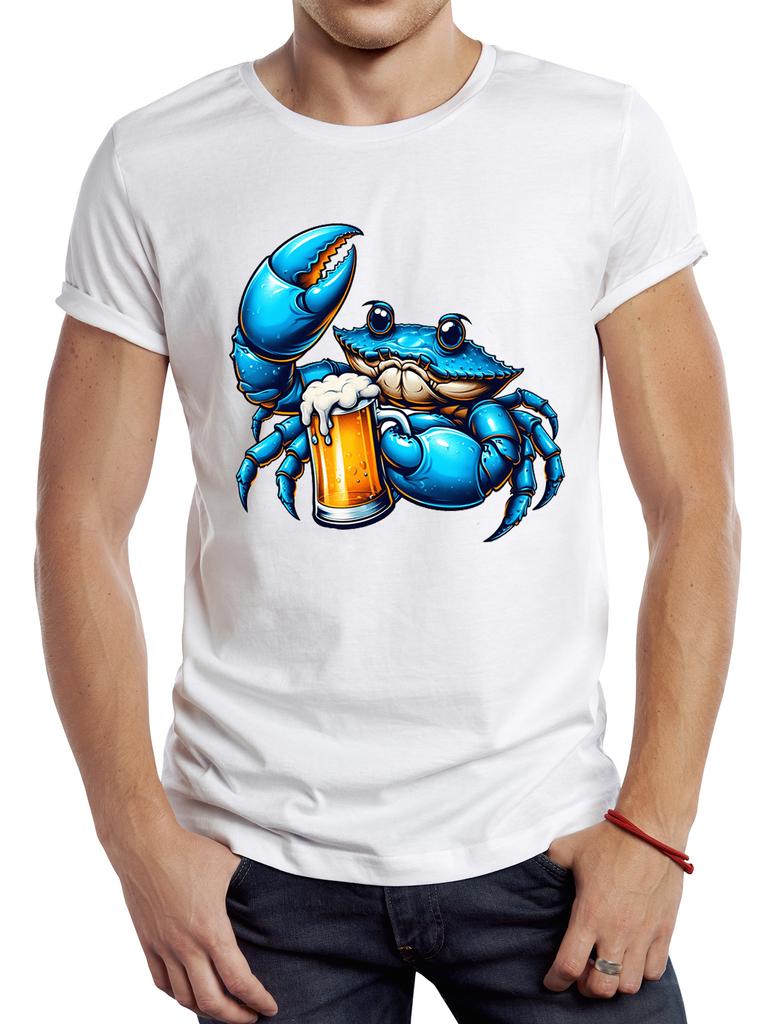 2025 new model TEEHUB Vintage Funny Blue Crab Men T Shirt Casual Holiday Beer Male Tops Hipster Retro Crab Drink Beer Printed Te