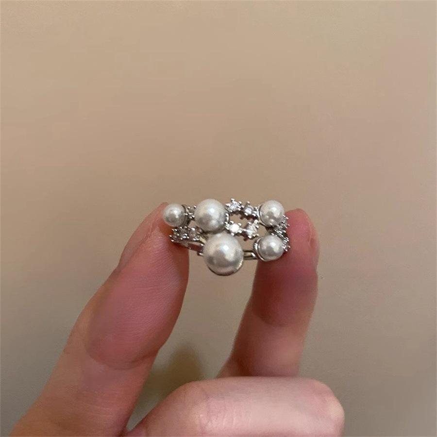 Meteor Pearl Zircon Open Ring Female Autumn and Winter Cold Wind Index Finger Ring