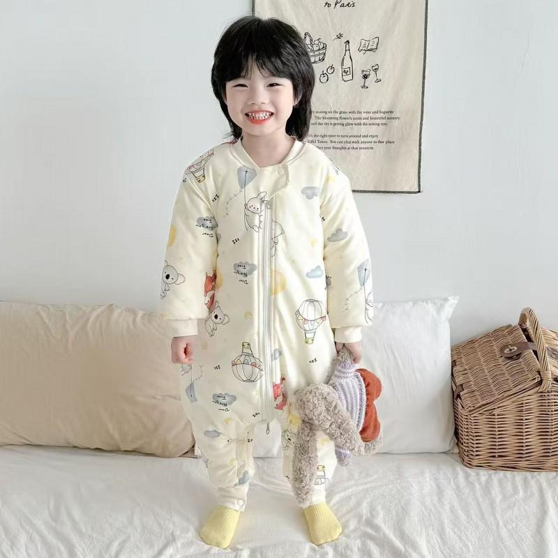 Thick Cotton Sleeping Bag Toddlers Winter 240g Quilted Footed Pajama With Zipper Anti-Kick Design